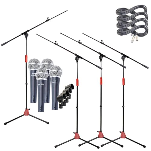 Microphone Stand with Telescoping Boom Arm, 20 Ft XLR Cable (Pack of 4) by GRIFFIN | Handheld Dynamic Mic & Clip | DJ Pro-Audio Cardioid Singing Microphones for Home Studio Recording & Live Steaming