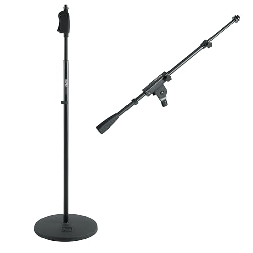Gator Frameworks Microphone Stand with 12" Weighted Base and Deluxe Soft Grip Squeeze Height Adjustment (GFW-MIC-1201), 12" Weighted Base - Deluxe Height Adjust & Boom Arm (GFW-MIC-0020)