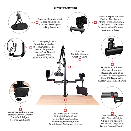 Gator Frameworks All-In- One Content Creator Tree with Light, Mic & Camera Attachments (GFW-ID-CREATORTREE)