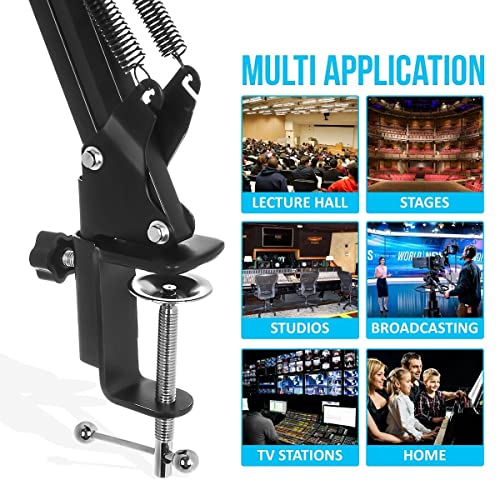 StreamEye BOOMARM1 Boom Arm Mic Stand with Desktop Mount (Four-Pack), Detachable Clips, Professional Grade XLR Cables, Microphone Pop Filters and Cable Ties