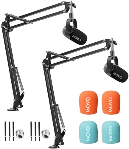 Movo 2-Pack CastMic Dynamic XLR Podcast Microphone Bundle with Mic Boom Arm for PC, Gaming, Streaming, YouTube, and Musicians - Cardioid Podcast Mic for Content Creators