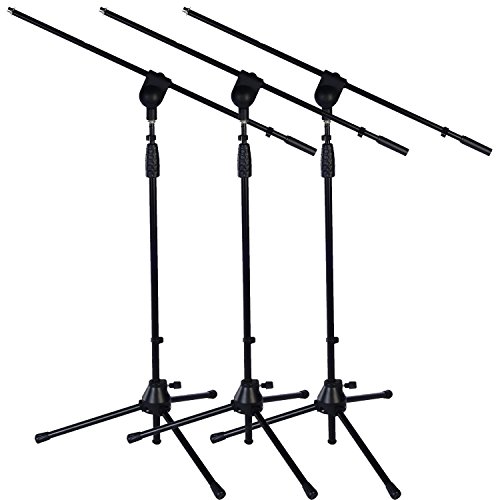 3 Pack LyxPro Microphone Stand Boom Arm Tilting Rotating Floor Podium Stage or Studio Strong Durable And Foldable Height 38.5"- 66" Extends Arm to 29 3/8" Comes With 3/8" and 5/8" mount Adapters TMS-1