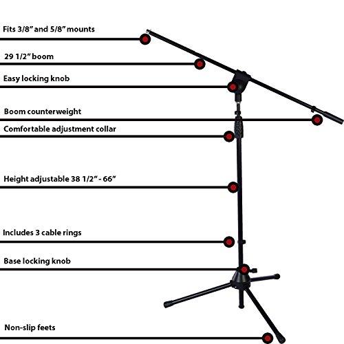 3 Pack LyxPro Microphone Stand Boom Arm Tilting Rotating Floor Podium Stage or Studio Strong Durable And Foldable Height 38.5"- 66" Extends Arm to 29 3/8" Comes With 3/8" and 5/8" mount Adapters TMS-1