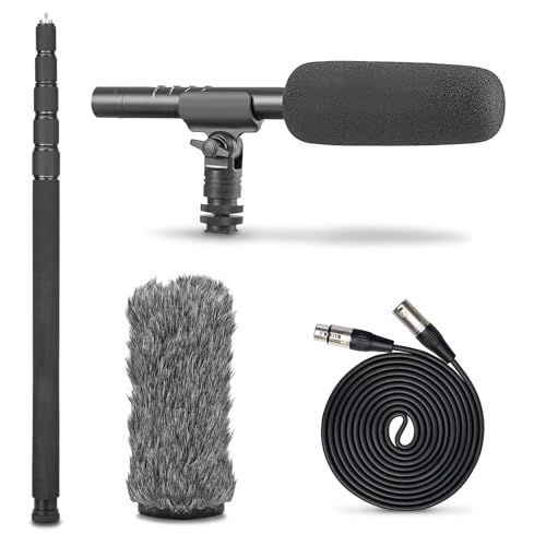 Movo Boom Mic Bundle - Shotgun Microphone with XLR Cables - Boom Pole with Built-in XLR Microphone Cable and 9.8' Telescoping Extension - 62" XLR Shotgun Mic Cable and Pro Video Equipment