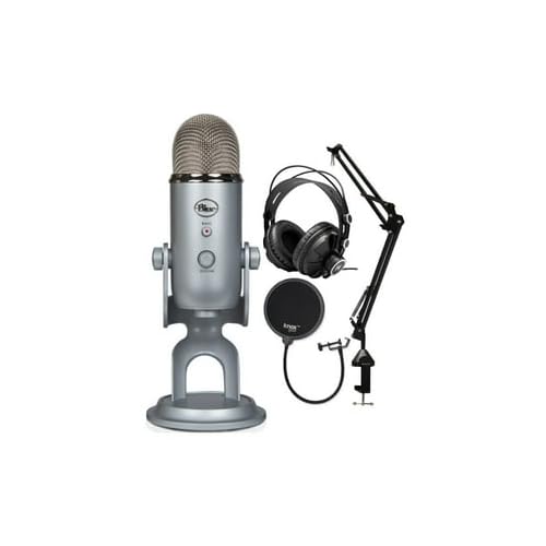 Blue Microphone Yeti USB (Silver) Bundle with TX-100 Headphones, Boom Arm and Pop Filter (4 Items) Microphones