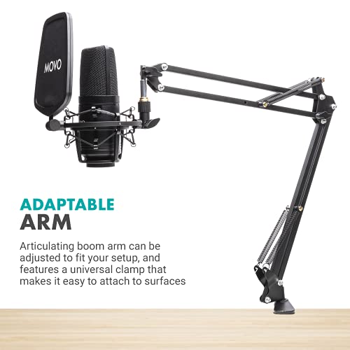 Movo XLR Condenser Microphone Bundle - Studio Headphones with Microphone, Pop FIlter, and Boom Arm - XLR Computer Microphone for PC and Mac - Over Ear Headphones Wired for 3.5mm and 6.35mm Input