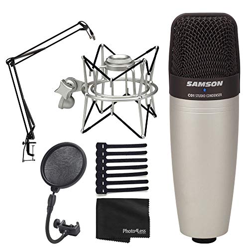 Samson C01 Studio Condenser Mic + Pop Filter and Gooseneck + Spider Shock Mount + Desk-Mounted Broadcast/Podcast Boom Mic Stand - Deluxe Bundle