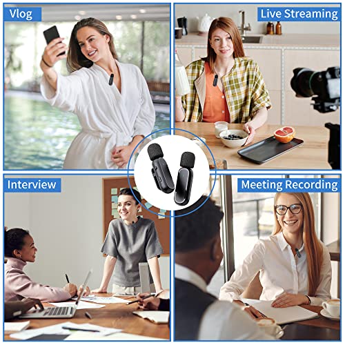 2 Pack Professional Wireless Lavalier Microphone for Android, iPhone iPad with Adapter Included Noise Reduction Plug-Play Clip on Lapel Mic for YouTube, Recording, Vlog, Facebook Live Streaming