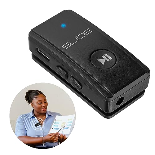SLIDE Clip-On Mini Microphone | Audio Recording Streamer Microphone Podcast Equipment | Bluetooth Wireless Mic w. 3.5mm Aux Input | Rechargeable Lavalier Mini Mic w. Play & Call Controls