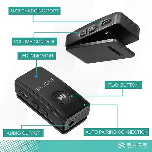SLIDE Clip-On Mini Microphone | Audio Recording Streamer Microphone Podcast Equipment | Bluetooth Wireless Mic w. 3.5mm Aux Input | Rechargeable Lavalier Mini Mic w. Play & Call Controls