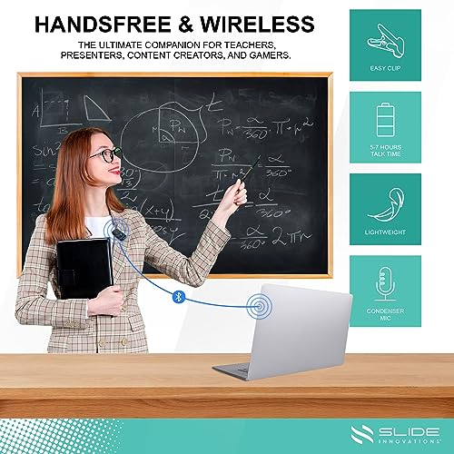 SLIDE Clip-On Mini Microphone | Audio Recording Streamer Microphone Podcast Equipment | Bluetooth Wireless Mic w. 3.5mm Aux Input | Rechargeable Lavalier Mini Mic w. Play & Call Controls