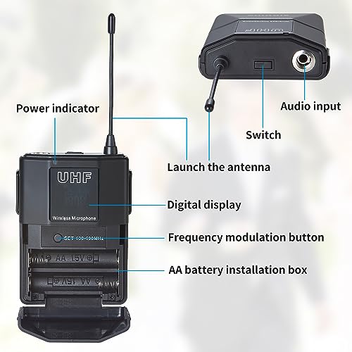 SIKUING 4 Channel UHF Wireless Microphone System with Lavalier Headset Mics, 4x50 Adjustable Frequencies, Ideal for Karaoke Meeting Church, 300ft Range (4 Bodypack)