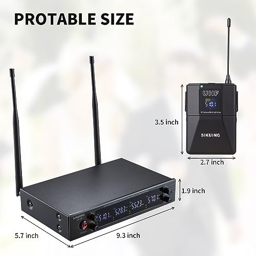 SIKUING 4 Channel UHF Wireless Microphone System with Lavalier Headset Mics, 4x50 Adjustable Frequencies, Ideal for Karaoke Meeting Church, 300ft Range (4 Bodypack)