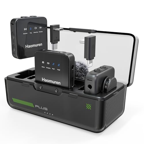 Haomuren Wireless Lavalier Microphone 2 Pack,Wireless Microphone,Compatible with iPhone,Android,Camera,iPad,Tablet,PC,Noise Cancel,Echo,656ft Transmission,36H Battery for Video Recording,Stream,Vlogs