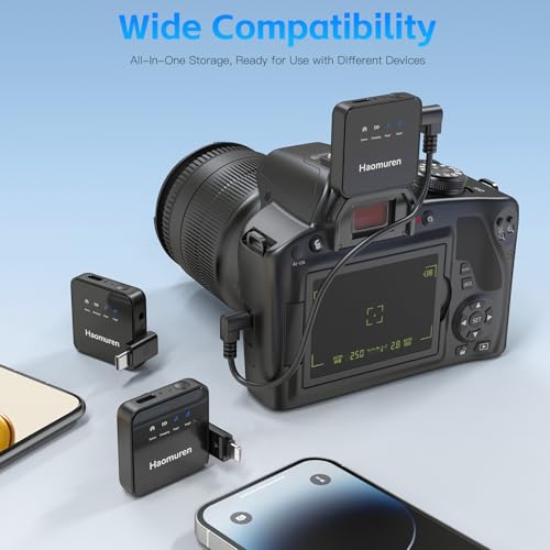 Haomuren Wireless Lavalier Microphone 2 Pack,Wireless Microphone,Compatible with iPhone,Android,Camera,iPad,Tablet,PC,Noise Cancel,Echo,656ft Transmission,36H Battery for Video Recording,Stream,Vlogs