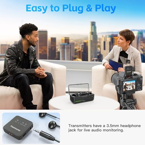 Haomuren Wireless Lavalier Microphone 2 Pack,Wireless Microphone,Compatible with iPhone,Android,Camera,iPad,Tablet,PC,Noise Cancel,Echo,656ft Transmission,36H Battery for Video Recording,Stream,Vlogs