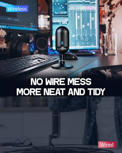 ALABS USB Wireless Cardioid Condenser Microphone for Podcast,Gaming and Home Office,100ft Signal Transmission Distance,Streaming Mic with LED Quick Mute Indicator and Noise Cancelling for PC,Mac