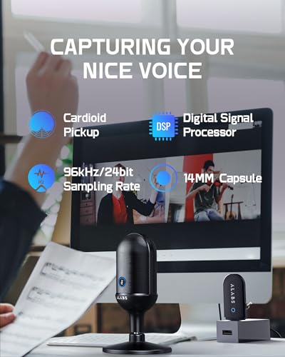 ALABS USB Wireless Cardioid Condenser Microphone for Podcast,Gaming and Home Office,100ft Signal Transmission Distance,Streaming Mic with LED Quick Mute Indicator and Noise Cancelling for PC,Mac