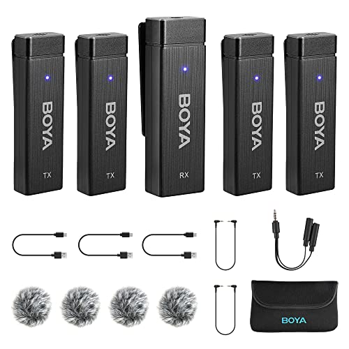 BOYA by-W4 Wireless Lavalier Microphones for Cameras Camcorder DSLR Computer, 7H Battery Life, 98ft Transmission, Wireless Lapel Mic for Video Recording Vlog Live Streaming