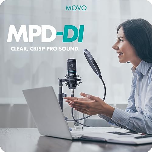 Movo iPhone Podcast Equipment Bundle - 2 Pack Condenser Microphones, 2 Desktop Mic Stands, 2 Pop Filters, 2-Channel XLR Interface with Lightning Output - Compatible with iPhone, iPad, iOS (Lightning)