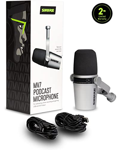 Shure MV7 Silver USB Podcast Microphone