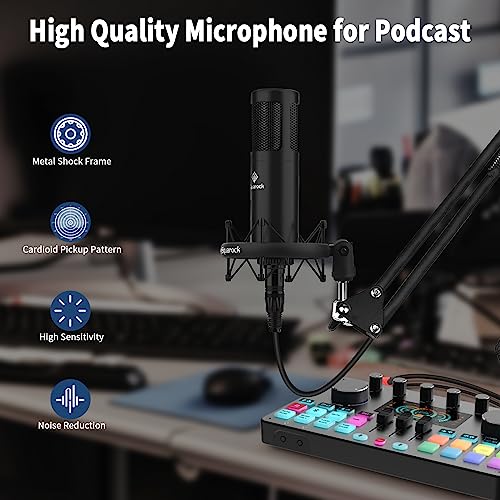 Podcast Equipment Bundle for 2, Audio Interface DJ Mixer with Studio Podcast Microphones Portable Battery Powered For Podcast, Live streaming, Recording, Music Creation COMMANDER M1