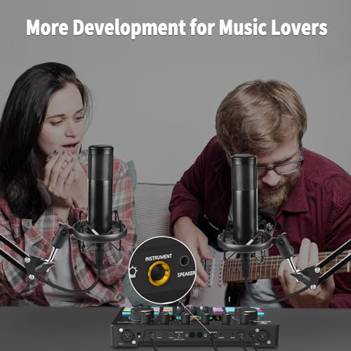 Podcast Equipment Bundle for 2, Audio Interface DJ Mixer with Studio Podcast Microphones Portable Battery Powered For Podcast, Live streaming, Recording, Music Creation COMMANDER M1