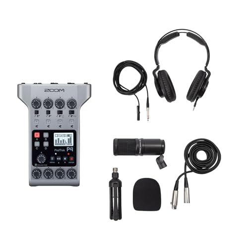 Zoom PodTrak P4 Portable Multitrack Podcast Recorder Bundle with Zoom ZDM-1 Podcast Pack (2 Items)