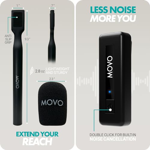Movo Wireless Mini UC-Duo USB-C Wireless Microphone for iPhone 15/Android/PC/MacBook Podcast Equipment Bundle with WMX-HM Handle/Desktop Mic Stand for Podcasting, Interviews, and Content Creation