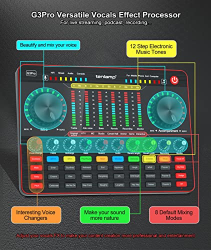 Podcast Equipment Bundle, tenlamp Audio Mixer with Live Sound Card and PK King Podcast Microphone Bundle, All-In-One Podcast Kit for PC or Cellphone Live Streaming, Music Studio Recording, Guitar