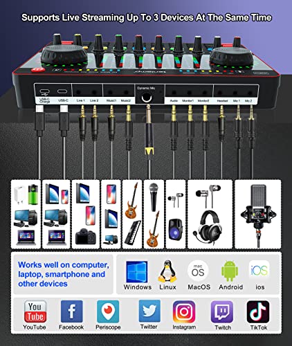 Podcast Equipment Bundle, tenlamp Audio Mixer with Live Sound Card and PK King Podcast Microphone Bundle, All-In-One Podcast Kit for PC or Cellphone Live Streaming, Music Studio Recording, Guitar