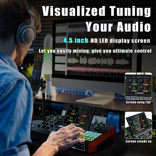 Podcast Equipment Bundle, P18 Microphone and G10 Live Sound Card, Audio interface, Sound Board, Voice Changer, Audio Mixer with Sound Card for PC Recording Gaming Live Streaming (G10-P18)