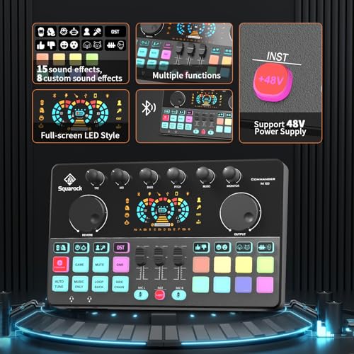 Podcast Equipment Bundle for 2, Audio Interface DJ Mixer with Studio Microphone For Podcast, Live streaming, Recording COMMANDER M100