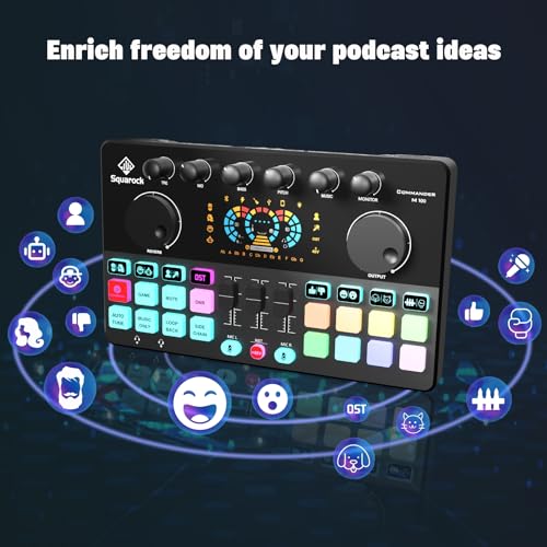 Podcast Equipment Bundle for 2, Audio Interface DJ Mixer with Studio Microphone For Podcast, Live streaming, Recording COMMANDER M100