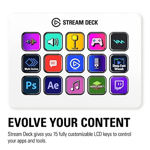 Elgato Stream Deck MK.2 White – Studio Controller, 15 macro keys, trigger actions in apps and software like OBS, Twitch, ​YouTube and more, works with Mac and PC