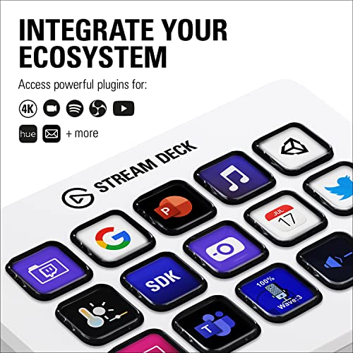 Elgato Stream Deck MK.2 White – Studio Controller, 15 macro keys, trigger actions in apps and software like OBS, Twitch, ​YouTube and more, works with Mac and PC