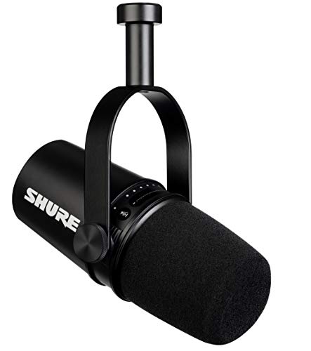 Shure MV7 USB Microphone for Podcasting, Recording, Live Streaming & Gaming, Built-in Headphone Output, All Metal USB/XLR Dynamic Mic, Voice-Isolating Technology, TeamSpeak & Zoom Certified – Black