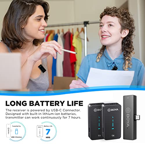 BOYA BY-XM6-S6 Wireless Lavalier Microphone for Android Phone PC, 2 Clip-on Lapel Mic, USB Type-C Video Microphone for YouTube Facebook Live Stream Podcast Interview Vlog, 7H Battery