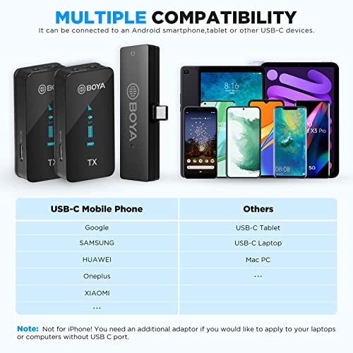 BOYA BY-XM6-S6 Wireless Lavalier Microphone for Android Phone PC, 2 Clip-on Lapel Mic, USB Type-C Video Microphone for YouTube Facebook Live Stream Podcast Interview Vlog, 7H Battery
