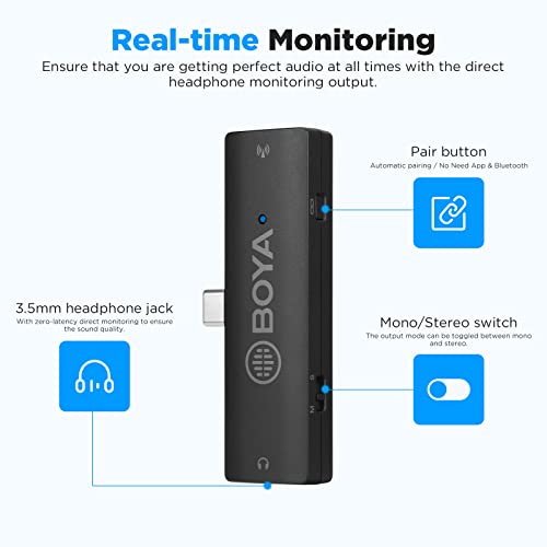 BOYA BY-XM6-S6 Wireless Lavalier Microphone for Android Phone PC, 2 Clip-on Lapel Mic, USB Type-C Video Microphone for YouTube Facebook Live Stream Podcast Interview Vlog, 7H Battery