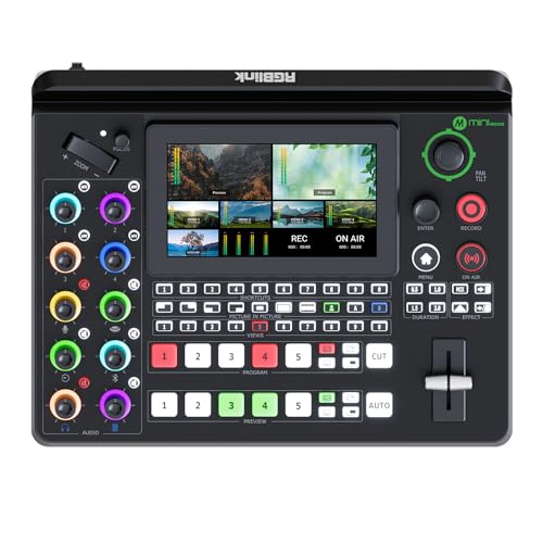 RGBlink Mini-Edge, All in One Video Mixer Switcher 4K Multi-Cam PTZ Controller with 8-Ch Audio Input, 5-Ch Video Input Video Production Solution for Live Streaming, Podcasting, Content Creation...