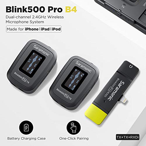 Saramonic Blink500 Pro Dual-Channel Wireless Lavalier Microphone for iPhone iPad, with Charging Box, Video Recording Facebook Live Stream YouTube Podcast Vlog Interview