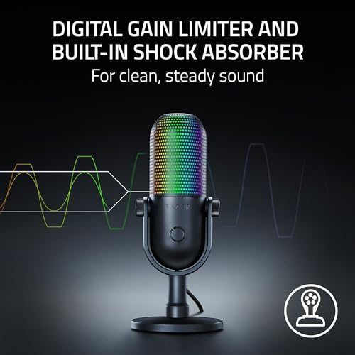 Razer Seiren V3 Chroma RGB USB Microphone: Stream & Game Reactive Lighting - Tap-to-Mute Sensor - Condenser Mic - Digital Gain Limiter & Shock Absorber - PC, Discord, OBS Studio, XSplit - Black