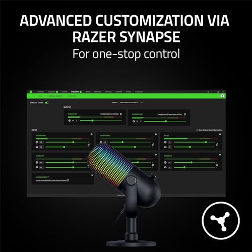 Razer Seiren V3 Chroma RGB USB Microphone: Stream & Game Reactive Lighting - Tap-to-Mute Sensor - Condenser Mic - Digital Gain Limiter & Shock Absorber - PC, Discord, OBS Studio, XSplit - Black