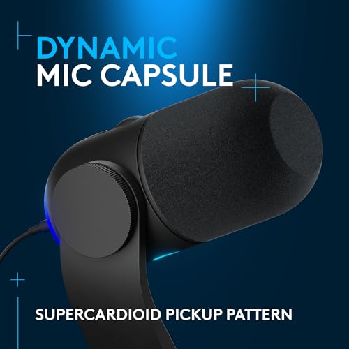 Logitech G Yeti GX Dynamic RGB Gaming Microphone, Podcast with LIGHTSYNC, Blue VO!CE, G HUB Control, Supercardioid, USB Plug and Play on PC/Mac - Black