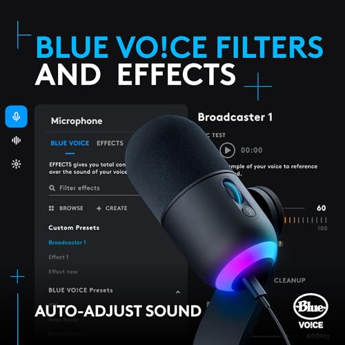 Logitech G Yeti GX Dynamic RGB Gaming Microphone, Podcast with LIGHTSYNC, Blue VO!CE, G HUB Control, Supercardioid, USB Plug and Play on PC/Mac - Black