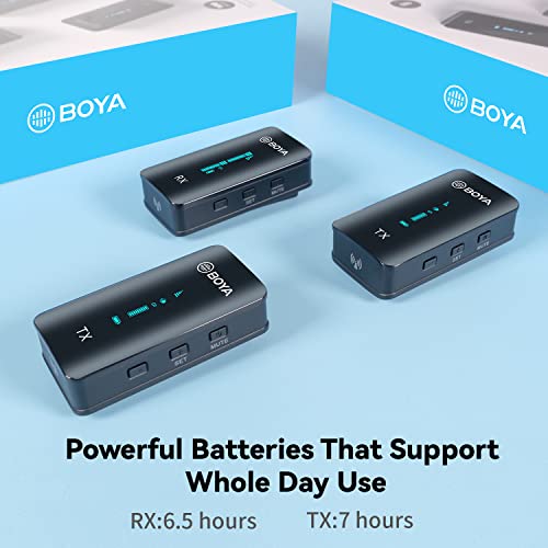 BOYA Wireless Lavalier Microphone System, by-XM6 2.4GHz Dual Lavalier Mic Lapel Microphone for iPhone/Android, DSLR Camera Microphone Real-time Audio Monitor Recording Vlog Transmitter 2 + Receiver 1