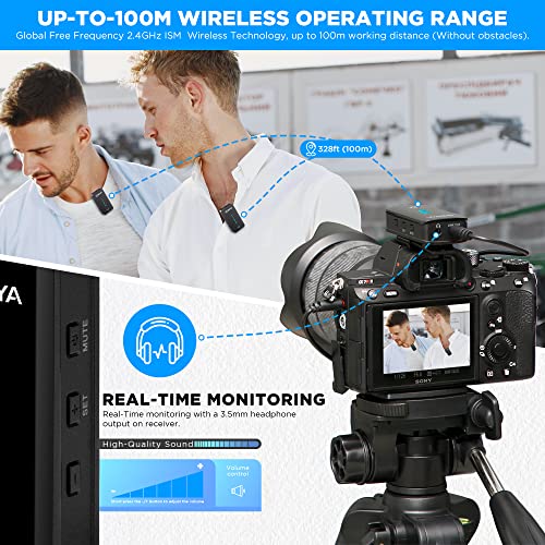 BOYA Wireless Lavalier Microphone BY-XM6-K2 2.4GHz Dual-Channel Wireless Lapel Microphones with Charging Case for Cameras Phones DSLR Clip on Mic for Video Recording Live Streaming YouTube Interview