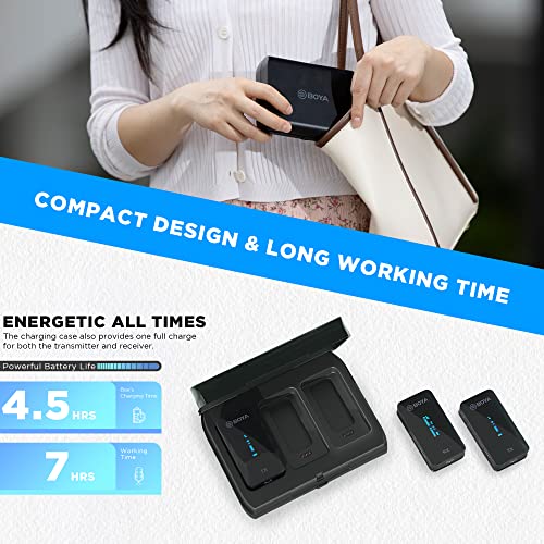BOYA Wireless Lavalier Microphone BY-XM6-K2 2.4GHz Dual-Channel Wireless Lapel Microphones with Charging Case for Cameras Phones DSLR Clip on Mic for Video Recording Live Streaming YouTube Interview