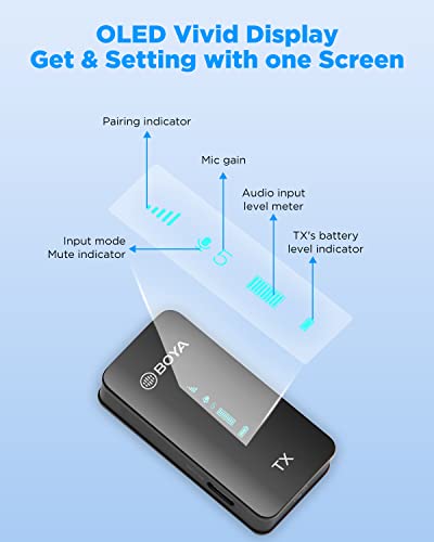 BOYA BY-XM6-K5 Wireless Lavalier Microphone for Android/Laptop with Charging Case & Mono/Stero,OLED Diplay Wireless USB-C Microphone for Vlogging,YouTube,Tiktok Live Stream, Video Recording